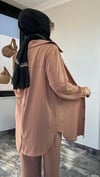 Dubai İpeği Kumaş Fermuar Detaylı İkili Takım -Vizon