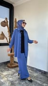 Dubai İpeği Kumaş Fermuar Detaylı İkili Takım -Mavi