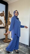 Dubai İpeği Kumaş Fermuar Detaylı İkili Takım -Mavi