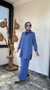 Dubai İpeği Kumaş Fermuar Detaylı İkili Takım -Mavi