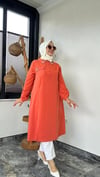 Dubai İpeği Kumaş Taş Ve İnci Çakma Detaylı Tunik -Orange
