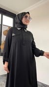 Dubai İpeği Kumaş Taş Ve İnci Çakma Detaylı Tunik -Siyah