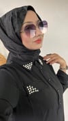 Dubai İpeği Kumaş Taş Ve İnci Çakma Detaylı Tunik -Siyah