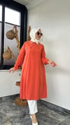 Dubai İpeği Kumaş Taş Ve İnci Çakma Detaylı Tunik -Orange