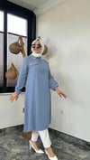 Dubai İpeği Kumaş Taş Ve İnci Çakma Detaylı Tunik -Mavi