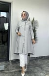Fermuar Detaylı Pamuk Ayrobin Kumaş -gri