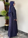 Jakar Kumaş Lase İşlemeli Önden Düğmeli Elbise -Mavi