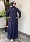 Jakar Kumaş Lase İşlemeli Önden Düğmeli Elbise -Mavi