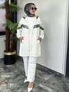 Kanvas Kumaş Parlak Kumaş Kombinli Ceket Pantolon Takım -Beyaz