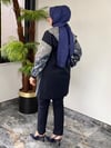 Kanvas Kumaş Parlak Kumaş Kombinli Ceket Pantolon Takım -Lacivert