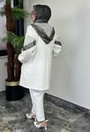 Kanvas Kumaş Parlak Kumaş Kombinli Ceket Pantolon Takım -Beyaz