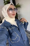 Kanvas Kumaş Taş İşlemeli Ceketli Etekli Takım -Mavi