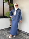 Kanvas Kumaş Taş İşlemeli Ceketli Etekli Takım -Mavi