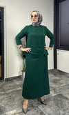 Krep kumaş önden biye ve etekte bağlama detaylı takım -Yeşil