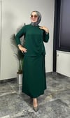 Krep kumaş önden biye ve etekte bağlama detaylı takım -Yeşil