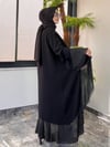 Krep Kumaş Şifon Ve Taş Detaylı Önü Volanlı İkili Abaya Elbise -Siyah