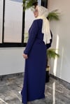 Krep Kumaş Taş Ve İnci Çakma Detaylı Elbise -Mavi