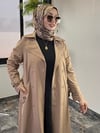 Kuş Gözü Kemer Detaylı Trençkot -Vizon