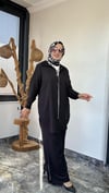 Pamuklu Kumaş Fermuar Detaylı İkili Takım -Siyah