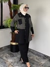 Pamuklu Kumaş File Kumaş Kombinli İkili Takım -Siyah