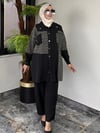 Pamuklu Kumaş File Kumaş Kombinli İkili Takım -Siyah