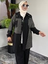 Pamuklu Kumaş File Kumaş Kombinli İkili Takım -Siyah