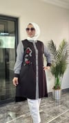 Pamuklu Kumaş Ve Pötikare Kumaş Kombinli Tunik -Siyah