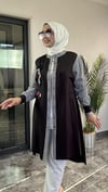 Pamuklu Kumaş Ve Pötikare Kumaş Kombinli Tunik -Siyah