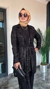 Pul Payet Kumaş Blazer Ceket İkili Takım -Siyah