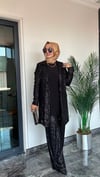 Pul Payet Kumaş Blazer Ceket İkili Takım -Siyah