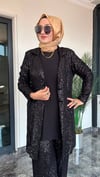 Pul Payet Kumaş Blazer Ceket İkili Takım -Siyah