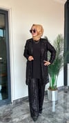 Pul Payet Kumaş Blazer Ceket İkili Takım -Siyah