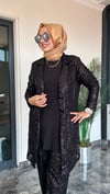 Pul Payet Kumaş Blazer Ceket İkili Takım -Siyah