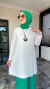 Sandy Kumaş Önü Şifon Kaplama Tunik Ve Sandy Kumaş Pantolon İkili Takım 