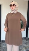 Sandy Kumaş Önü Şifon Kaplama Tunik Ve Sandy Kumaş Pantolon İkili Takım 