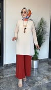 Sandy Kumaş Önü Şifon Kaplama Tunik Ve Sandy Kumaş Pantolon İkili Takım 