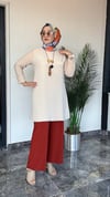 Sandy Kumaş Önü Şifon Kaplama Tunik Ve Sandy Kumaş Pantolon İkili Takım 