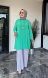 Sandy Kumaş Önü Şifon Kaplama Tunik Ve Sandy Kumaş Pantolon İkili Takım 
