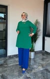 Sandy Kumaş Önü Şifon Kaplama Tunik Ve Sandy Kumaş Pantolon İkili Takım 