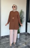 Sandy Kumaş Önü Şifon Kaplama Tunik Ve Sandy Kumaş Pantolon İkili Takım 