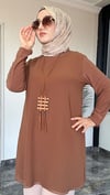 Sandy Kumaş Önü Şifon Kaplama Tunik Ve Sandy Kumaş Pantolon İkili Takım 
