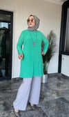 Sandy Kumaş Önü Şifon Kaplama Tunik Ve Sandy Kumaş Pantolon İkili Takım 