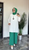 Sandy Kumaş Önü Şifon Kaplama Tunik Ve Sandy Kumaş Pantolon İkili Takım 
