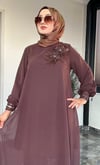 ŞİFON KREP KUMAŞ VE PAYET KUMAŞ KOMBİNLİ İKİLİ TAKIM -KAHVE 