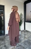 ŞİFON KREP KUMAŞ VE PAYET KUMAŞ KOMBİNLİ İKİLİ TAKIM -KAHVE 