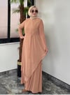 Şifon Kumaş Pilise Detaylı Elbise -Vizon