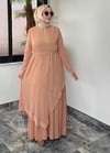 Şifon Kumaş Pilise Detaylı Elbise -Vizon