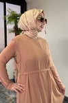 Şifon Kumaş Pilise Detaylı Elbise -Vizon