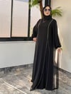 Şifon Kumaş Taş Şerit Detaylı Özel Gün Elbise -Siyah