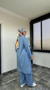 Tensel Kot Kumaş Taş Çakma Detaylı İkili Takım -Mavi